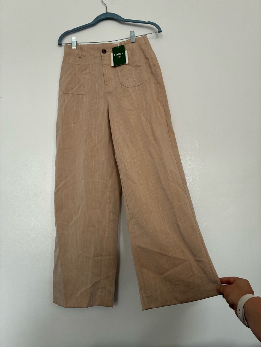 HALARA Tan Wide-Leg Linen-Blend Pants